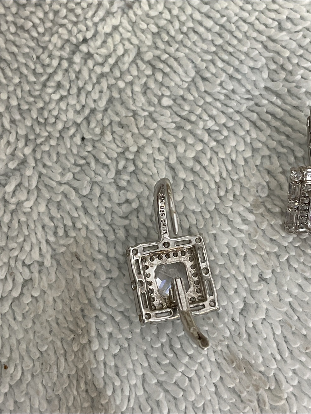 Sterling Silver 925 CZ Princess Cut Double Halo Baguette Leverback Earrings - Picture 5 of 7